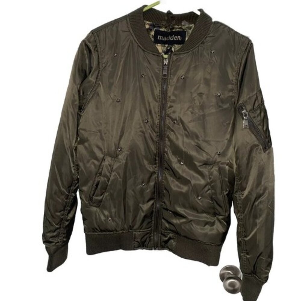 Puffer Jacket Military Green M Side stars Zippers Steve Madden Girl Full zip